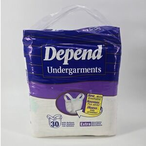 Depend Vintage 1996 White Undergarments with Buttons Extra Absorbency 30 Count
